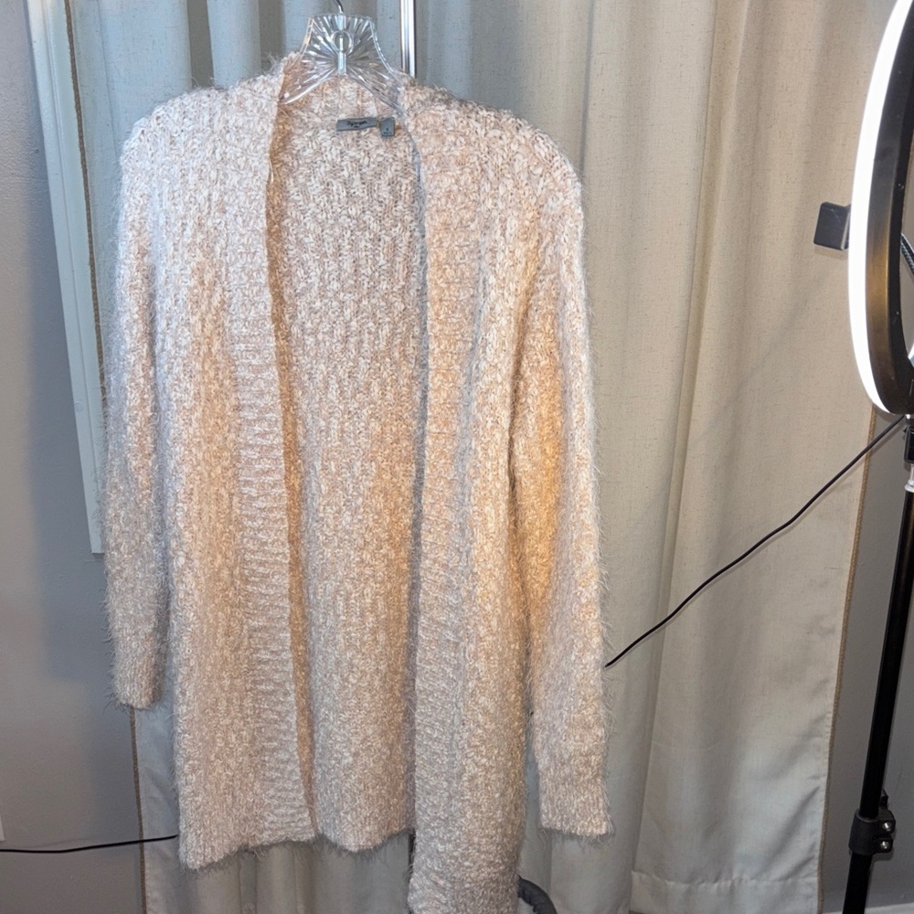 Sympli Cream Textured Open-Front Cardigan